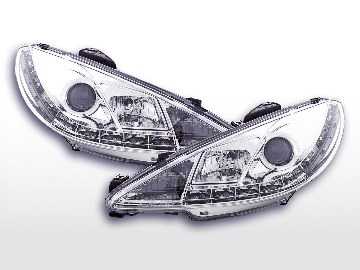 Scheinwerfer Set Daylight LED TFL-Optik Peugeot 206 98-05 chrom Scheinwerfer Set Daylight LED TFL-Optik Peugeot 206 98-05 chrom